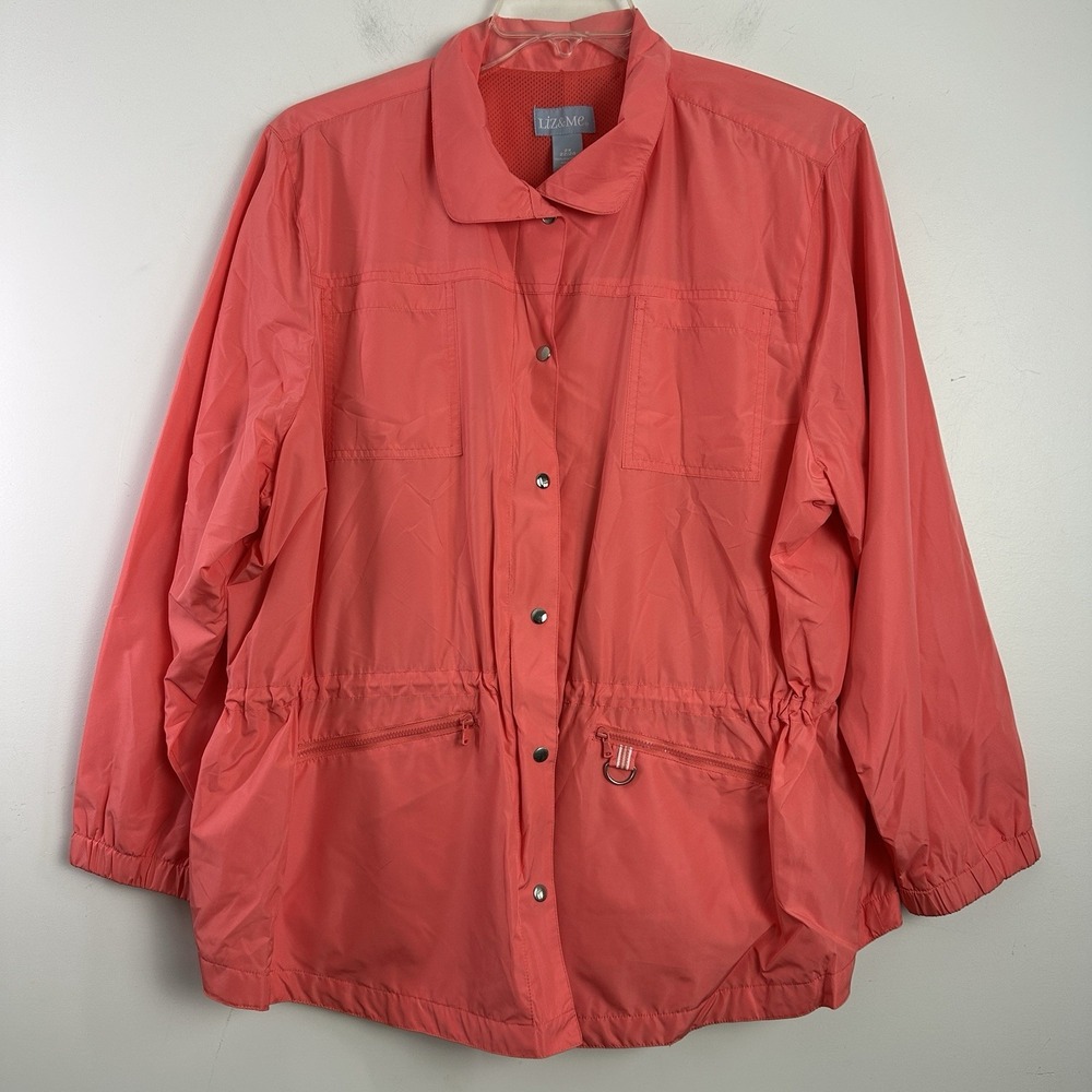 Liz & Me Light Weight Jacket Women's Plus Size 2X Coral Pink Full Zip Hooded NWT